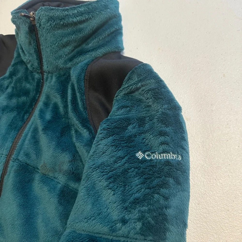 Columbia Fleece Jacket Womens L Teal Omni-Heat Zip‎ Outdoor Thermal Hybrid